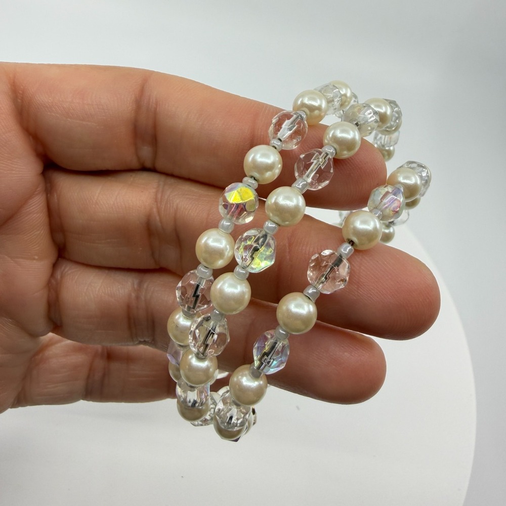 Faux Pearl & Crystal Wrap Bracelet - Stackable Boho Chic - Picture 11 of 13